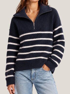 Abercrombie & Fitch Oversized Striped Quarter Zip Sweater Large